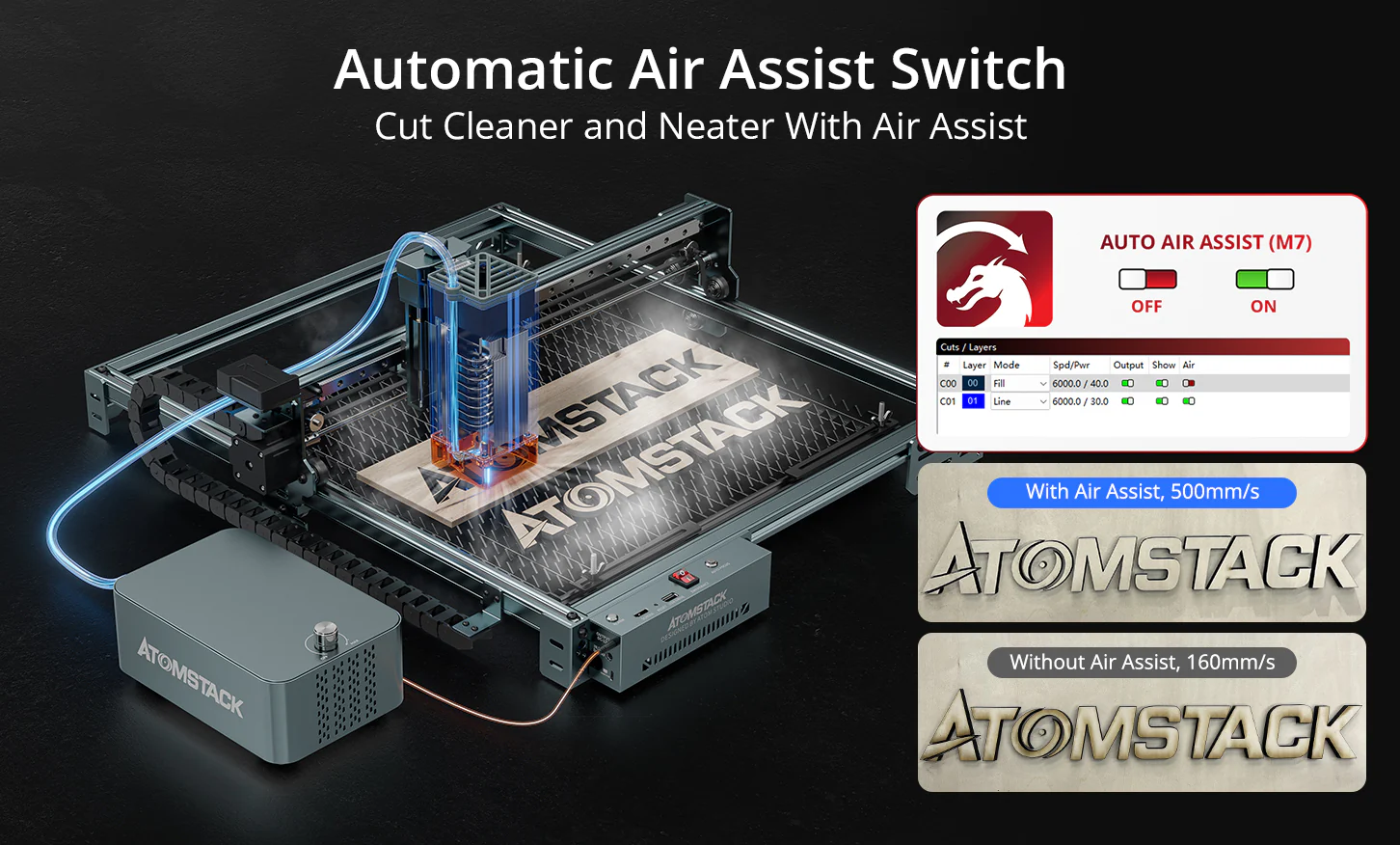 AtomStack A40 Pro V2 Laser Engraver with F60 Air Assist Kit - Image 4