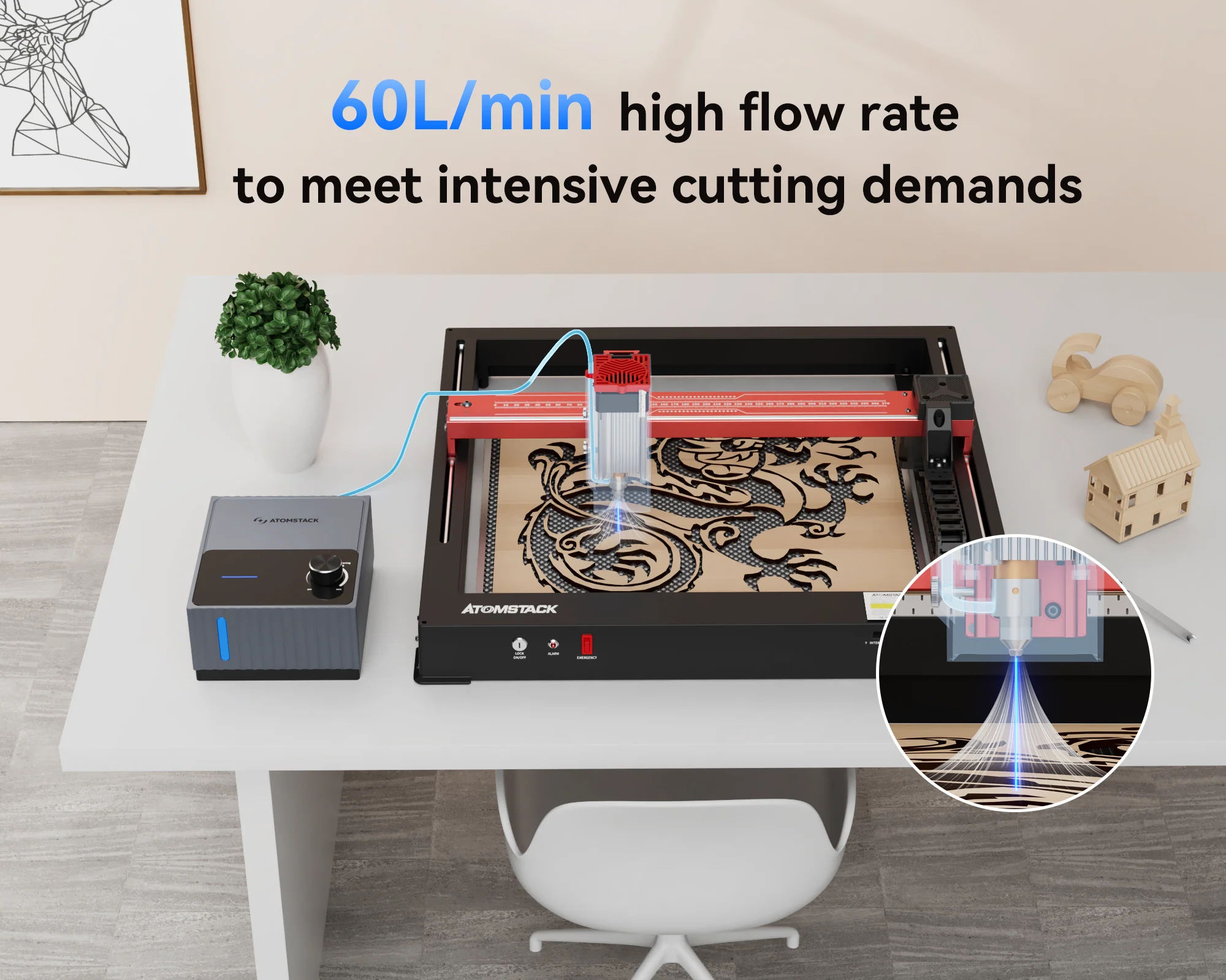 AtomStack F80 Air Assist Set for Laser Engraving and Cutting Machine - Image 4